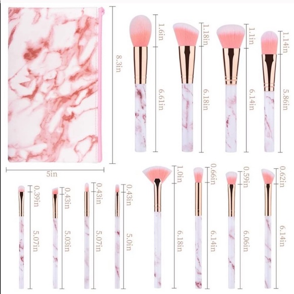 FINAL PRICE DROP  🎉HP🎉 NEW! 12 Makeup Brush Set Marble Pink/White w/ Bag - Picture 5 of 12